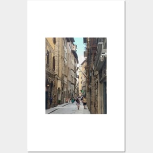 Busy Narrow Cobblestone Street In Florence Posters and Art